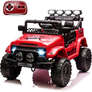 12V Electric Kids Ride On Truck for Kids Ages 37-96 Months, Ride On Toys Car with 5MPH Max Speed, Remote Control, Accelerator Pedal, Treaded Tires, Steering Wheel, Music and Story, Red