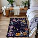 Lahome Floral Entryway Rug, 2X3 Washable Kitchen Rug Non-Slip, Ultra-Thin Soft Door Mat Indoor Entrance Stain Resistant Boho Small Throw Carpet for Bathroom Bedroom Flore (2x3ft,Purple)