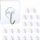 2 x Transparent Wall Hooks for Hanging - Wall Door Stick On /Extra Strong Sticky Hook for Hanging Coat, Clothes, Towel, Keys, Kitchen Utensils and Much More - 22lb(Max) - Pack of 20 (20, Medium Hooks)