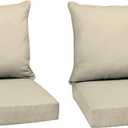 Arden Deep Seat Outdoor Chair Cushion Set (2-Pack), 24 in x 24 in, Weather-Proof, Rain-Proof, Fade Resistant Patio Cushion Set for Chair, Sofa, and Couch Tan Leala