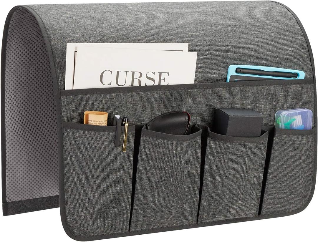 Sofa Armrest Organizer, Remote Control Holder for Recliner Couch, Arm Chair Caddy with 6 Pockets for Magazine, Tablet, Phone, iPad (W19'' x L33'', Dark Grey)