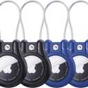 IPX8 Waterproof for AirTag Holder - 4 Pack Lock Case with Keychain for Apple AirTag 1st & 2nd Generation, Air Tag Keyring with Wire Cable, Secure AirTag Cover for Keys, Kids, Luggage, Bags, Pet Collar (2BLACK+2BLUE)