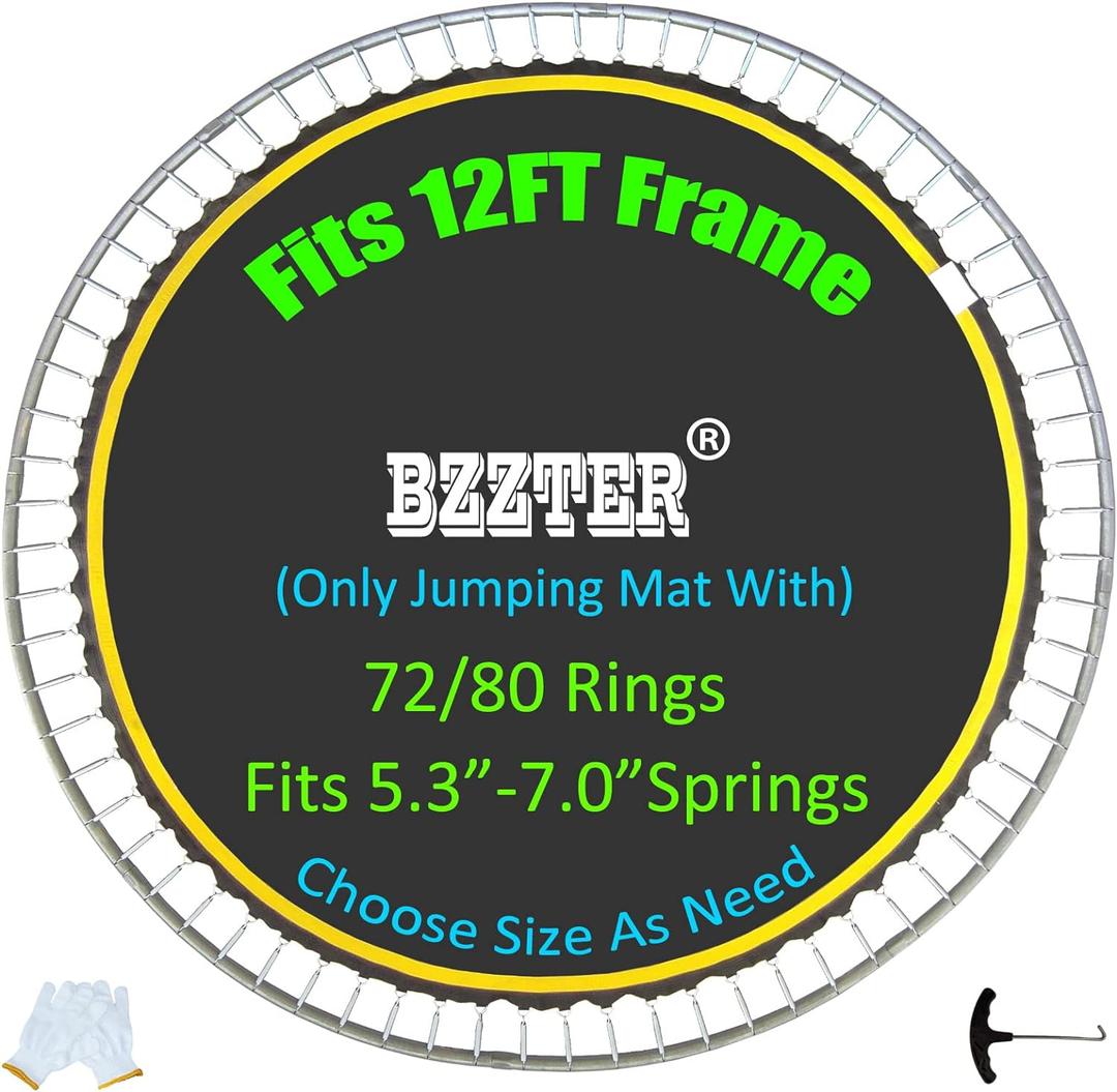 Trampoline Mat 12ft, Fit 12 Foot Diameter Trampoline Frame, Replacement Mat with 10 Rows of Stitching, Pull Hook and Gloves