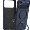 TORRAS Q3 Silicone 360 Spin for iPhone 17 Pro Case with Stand, Fit for MagSafe, Magnetic Ring Kickstand with Camera Control, Liquid Silicone Rubber Soft Phone Case for iPhone 17 Pro 6.3'', Deep Blue