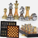 Luxury Large Metal & Acrylic Chess Set with Wooden Chess Board (17”) – Weighted Chess Pieces with 3.5” King, Foldable Tournament Chess Set for Adults and Kids, Professional Chess Game Set