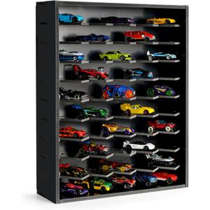 Toy Car Display Shelf, Holds 50 Diecast 1/64 Toy Cars, Wall Mount Model Car Storage Organize Case, Desktop Toy Cars Garage (Black)