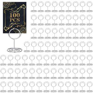 100 Mini Place Card Holders - 2 Inch Table Number Holders - Small Steel Wire Stands for Wedding, Birthday, Restaurant - Silver