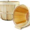 Round Wooden Baskets (2-Pack, Natural); Wood Fruit Buckets w/Handle, 4-Quart Capacity; 6.1 Inch Tall by 8 Inch Diameter