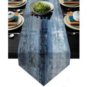 Blue and Grey Table Runner,Abstract Modern Art Burlap Table Runners for Table Dresser Runner Farmhouse Style for Dinner Party Holidays Home Decoration (Blue Grey, 13"x 71")