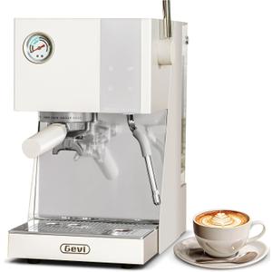 Gevi Espresso Machine with OPV, 20Bar Espresso Maker with Milk Frother Steam Wand, Dual Display, 58mm Portafilter, Stainless Steel Espresso Machines for Espresso/Latte/Cappuccino, White