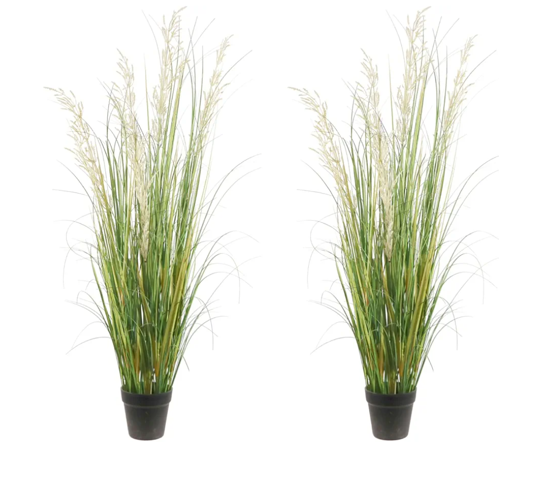 Artificial Plant, 47in Tall, 2pk Grass, Faux House Plant in Pot, Indoor Decorative Flowers & Plants, Housewarming Gift