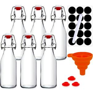 Ahhute Swing Top Glass Bottle, Kombucha Bottles 8oz, Vanilla Extract Bottles with Airtight Lid, Flip Top Glass Bottle 6 Pack