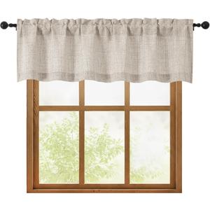 OWENIE Linen Valances for Windows 1 Pcs, Light Filtering Textured Farmhouse Short Small Valance Curtains for Bathroom Basement Living Room Bedroom, Rod Pocket Half Curtains Over Sink, 60" W by 16" L