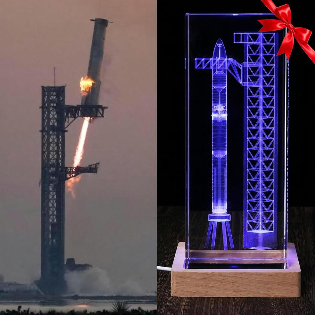 【Collector's Gifts】 SpaceX Starship Crystal Lamp, 3D Laser-Etched Rocket Night Light, Ultimate Gift for Space Enthusiasts, Sci-Fi Fans & Mars Dreamers (Regular)