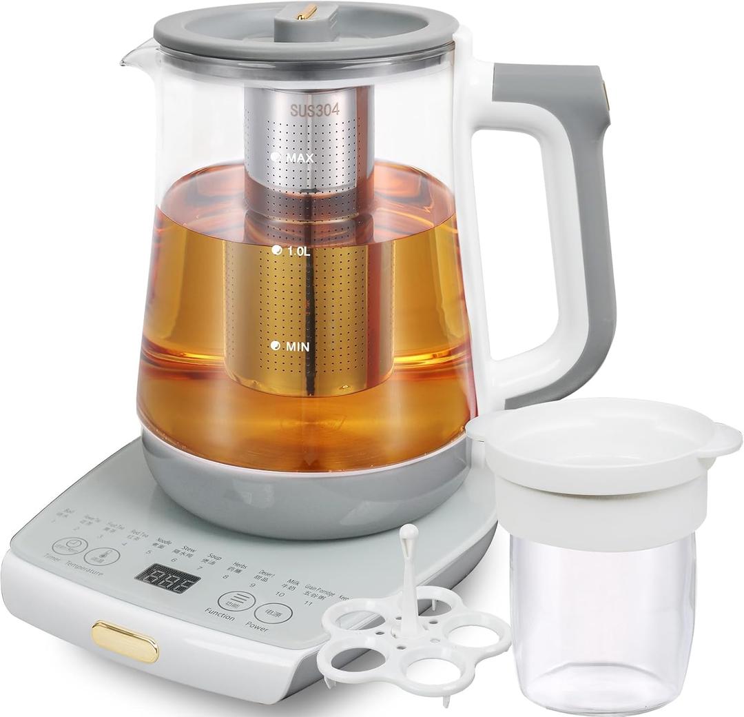 Health Pot Electric Kettle with Infuserand stew pot,Smart Fruit Hot Tea Maker, Temperature Control and Tea Keep Warm, 12 Functional Procedures, 1.8 Liters of Capacity