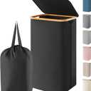 Lifewit 100L Laundry Basket with Lid, Clothes Hampers for Laundry with Bamboo Handles and 1 Removable Bag, Large Foldable Laundry Hamper for Bedroom, Bathroom, Dorm, Laundry Room, Black