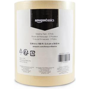 Amazon Basics Masking Tape, 0.94 inch by 180 feet, 6 Rolls, Beige