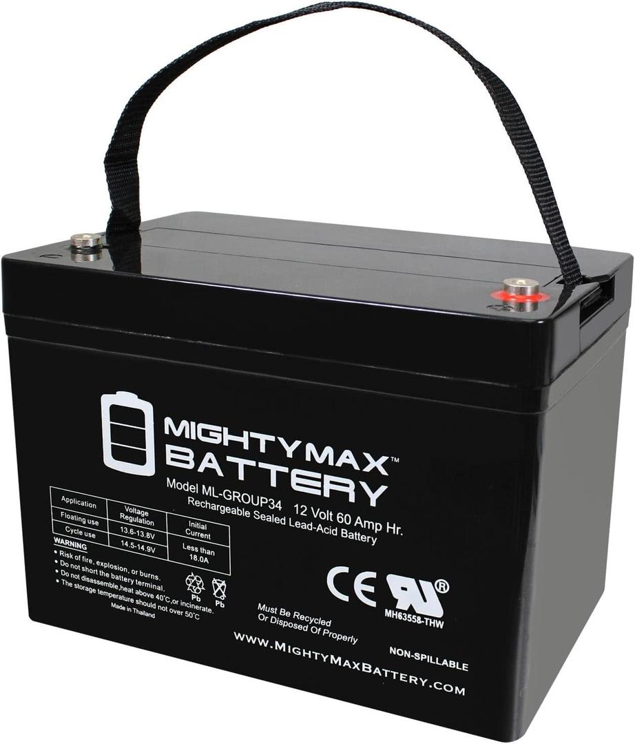 ML-Group34 -12 Volt 60 AH, Internal Thread (INT) Terminal, Rechargeable SLA AGM Battery