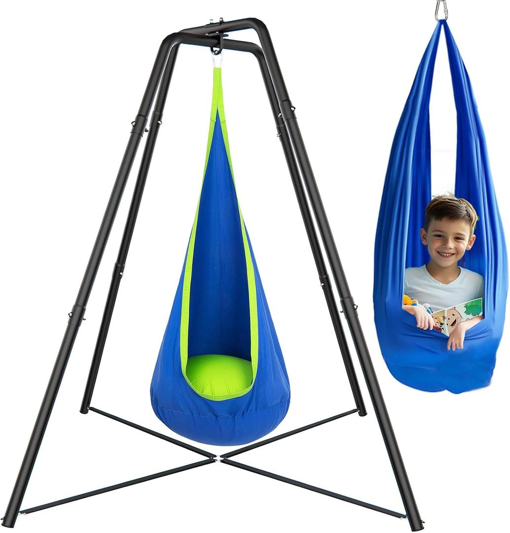 Swing Stand Frame with Sensory/Pod Chair, X-Shaped Swing Set, Metal Hammock Chair Stand for for Kids and Adults Indoor and Outdoor 350LBS