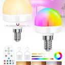 USB LED Rechargeable Light Bulb with Remote Control, Magnetic E12 Light Bulb,12 RGB Color Changing & 3 Color Temperature,2000mah,Dimmable Bulb with Timer Function for Wireless Table Lamps,2 Pack