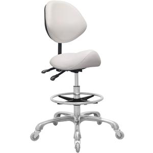 Saddle Stool Chair with Back Support Footrest, Heavy-Duty(350LBS), Hydraulic Rolling Swivel Adjustable Stool Chair for Salon Spa Beauty Massage Dental Clinic Home Office Use(White)