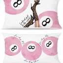 Trendy Preppy Pink Lucky 8 Ball Pillow Covers 18x18, Preppy Room Decor, Trendy Leopard Print 8 Ball Boots Decorative Throw Pillow Covers for Girls Bedroom Dorm Apartment, Set of 2