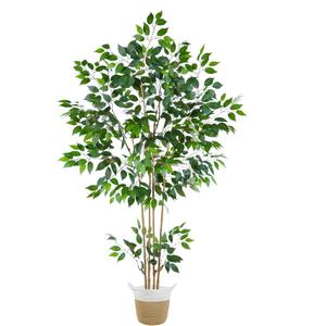Artificial Ficus Tree, 6ft Tall Silk Fake Ficus Leaves Plant with Basket, Indoor Outdoor Faux Greenery Tree for Home Garden Office House Livingroom Dcor