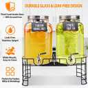 2 Gallon Large Glass Drink Dispenser Set, 2 Pack Beverage Dispensers with Stand & 18/8 Stainless Steel Spigot, Leakproof for Lemonade, Sun Tea & Iced Tea