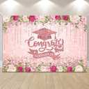 Pink Graduation Decorations Class of 2025 Graduation Backdrop Rose Gold Congrats Grad Banner Photo Booth Prop for College Grad Party Decorations