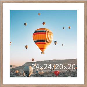 JCJMY 24x24 Picture Frame Rustic Brown with 20x20 Mat, Display Photo 20x20 with Mat or 24 x 24 Without Mat, Wall Hanging Large 24x24 Poster Frame with Shatter Resistant Plexiglass, Rustic Brown