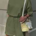 PRETTYGARDEN Women's 2 Piece Lounge Sets 2025 Summer Short Sleeve Tunic Tops Drawstring Shorts Matching Outfits Tracksuits (Army Green, Medium) (Green, M)