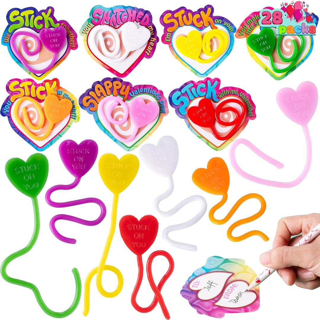 JOYIN 28 Packs Valentine's Day Sticky Heart Toys, Classroom Exchange Gift for Kids, Classroom and Holiday Reward Prizes, Valentines Party Favors, Bring fun to children, Party Favors