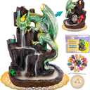 Dragon Backflow 2 Sided Mountain Waterfall Incense Burner, Fountain Smoke Incense Holder with Backflow Incense Cones, Tweezers, MatResin Aromatherapy Meditation (Green)
