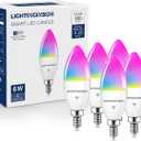 Lightinginside E12 Smart Light Bulbs 60W Equiv., Work with Alexa/Google Home/SmartLife, 500LM 6W RGBCW Candle Candelabra LED Light Bulbs, No Hub Required, 2.4G WiFi Bluetooth Bulb, ETL Listed, 6PCS