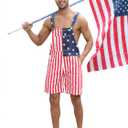 Mens Rompers American Flag Jumpsuits 4th of July Jean Overalls with Zipper Fly Bro Outfits (X-Large)