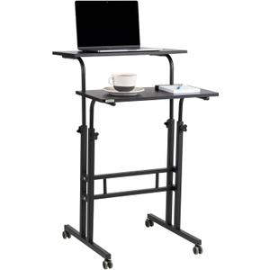 Mind Reader Standing Desk, Adjustable Height Laptop Workstation, Portable Rolling Desk on Wheels, Two-Tier Metal Frame, Black