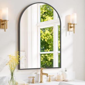 Arched Wall Mirror 36x24 Inch Black Bathroom Vanity Mirror with Metal Frame, Modern Arch Mirror for Bedroom, Living Room, Entryway, Wall Mounted Decorative Mirror