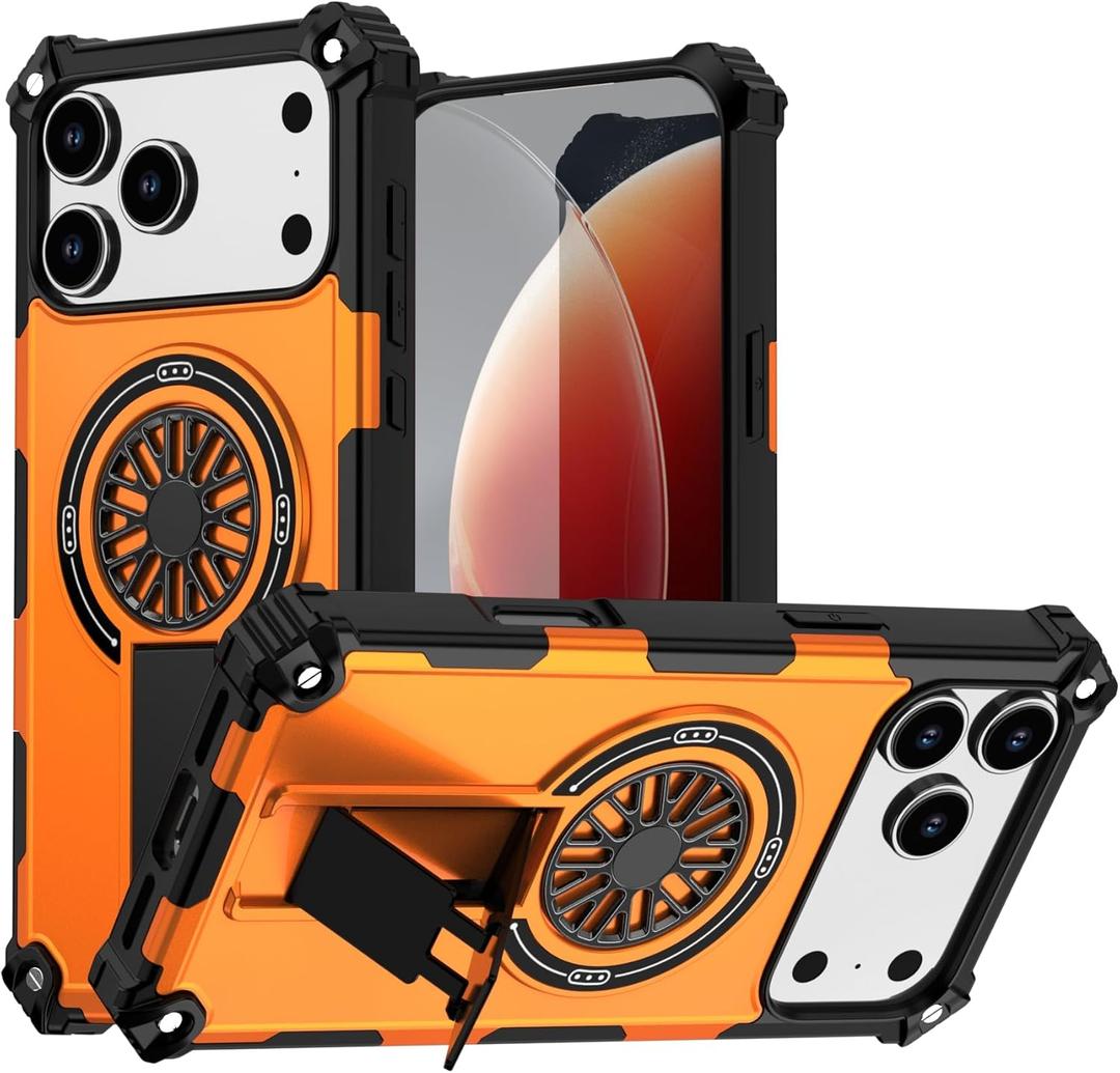 Magnetic Case for iPhone 17 Pro Max,Built-in Metal Stand [Compatible with Mag-Safe] Shockproof Protective Cover Case for iPhone 17 Pro Max Orange