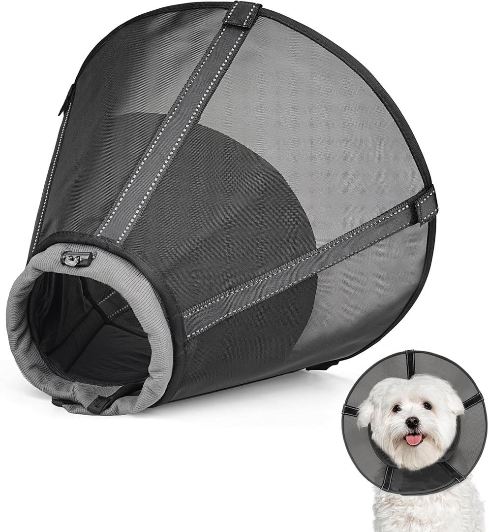 Dog Cone Collar to Stop Licking: Soft Mesh Recovery Collar After Surgery with Detachable Pad, Elizabeth Cone Alternative for Large Medium, Small Dogs, Normal Eating and Drinking (XL, Black Mesh)