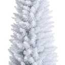 COSTWAY 6 Ft Unlit Snow Flocked Christmas Tree, Artificial Pencil Slim Holiday Tree Decoration with 340 Branch Tips, Metal Stand, Realistic Xmas Tree for Home, Shops, Office, Party, White