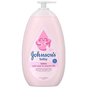 Johnson's Baby Lotion with Coconut Oil, Aloe Vera & Vitamin B5, 72 HR Hydration, Skin Moisturizer, Hypoallergenic, Safe for Newborn, Protects From Dryness &; Strengthens Skin, 27.1 fl. oz