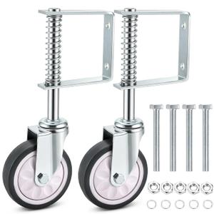 Goaste 2 Pack Spring Loaded Gate Casters, 4 Inch Heavy Duty Gate Wheels, 360 Degree Sliding Gates Wheel, Rubber Gate Support Wheels with Universal Mount Plate for Wooden Gate Metal Gate Fence, 220lbs