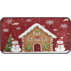 Gredecor Christmas Winter Kitchen Rug Anti Fatigue Gingerbread House Snowmen Red Decorative Kitchen Mats Non Skid Washable Floor Rugs Runner Home Decor 39"x20"
