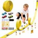 16.5Ft Flexible Race Car Track with 4 Cars, Suction Cups, Hooks & Roadblocks, Compatible with 1:64 Scale Toy Cars, Portable DIY Racetrack Gift for Kids Ages 3+ Yellow, 198 inches x 3.35 inches x 0.8 inches