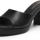 DREAM PAIRS Women's Platform Block Heel Mule Sandals, Square Toe Ankle Strap Slip On Comfortable Heeled Sandals for Party Wedding Shoes (9, Black)