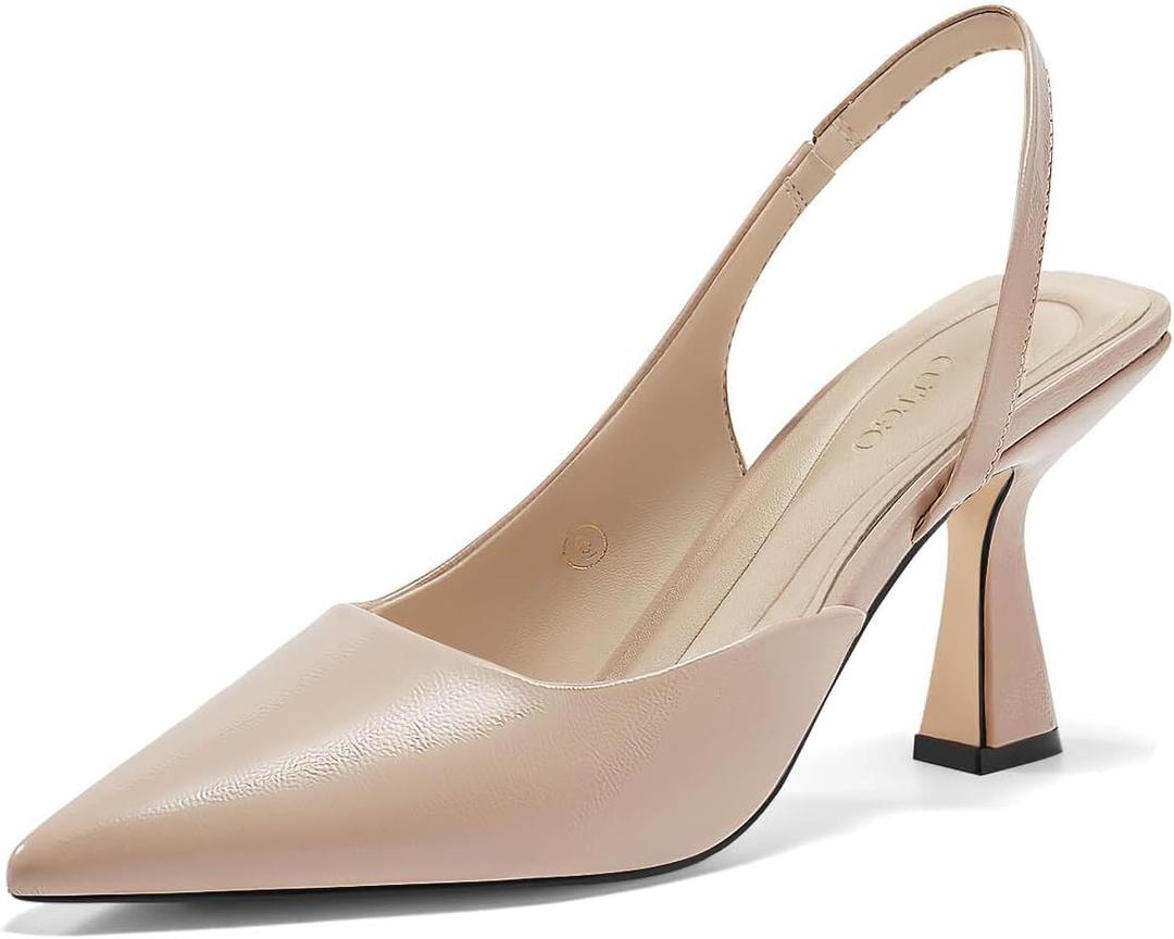 Coutgo Womens Slingback Stiletto High Heels Closed Pointed Toe Pumps DOrsay Sexy Office Dress Shoes (7.5, Khaki)