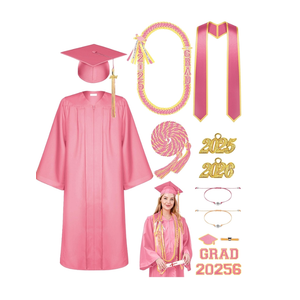 Silicherry 5 Sets Matte Graduation Gown Cap Set with 2025 Tassel Stole Certificate Graduation Gifts Bracelet(24,Pink)