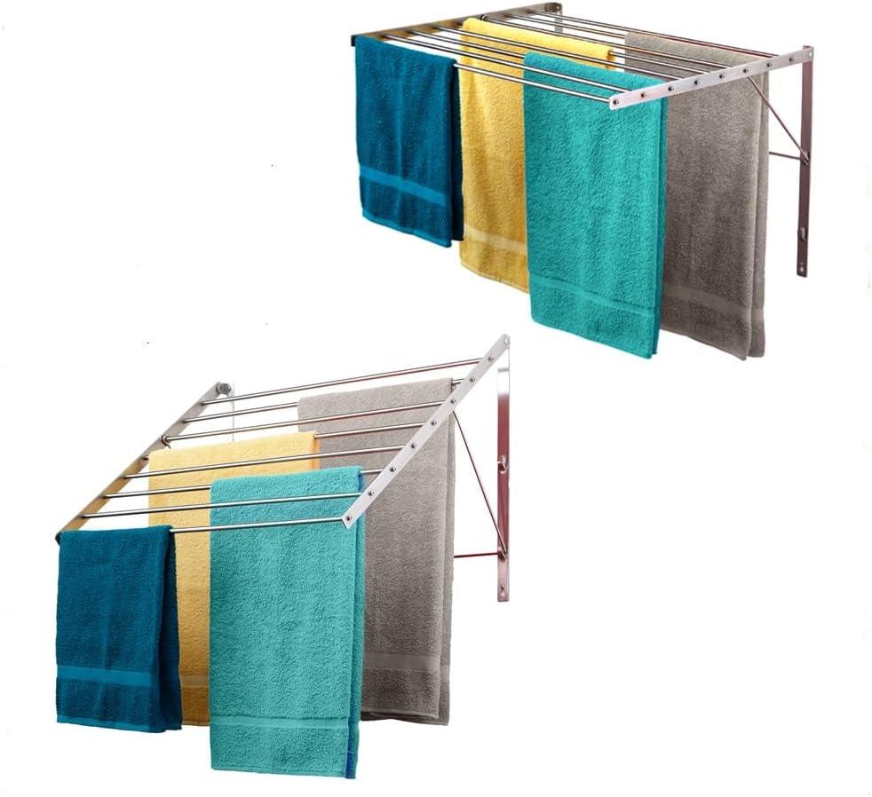 Smartsome | Wall Mounted | Clothes Drying Rack| 22" Wide |15 Linear Feet Capacity | 8 Smooth Round Stainless Steel Rods | 60 lb Capacity | Fully Assembled | Compact Sturdy Space-Saving Design