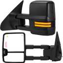 Tow Mirrors Compatible with 2007-2021 Tundra, 2008-2017 Sequoia, Extended Trailer Towing Side Mirrors with Blind Spot Monitoring, Sequential Switchback Turn Signal, Power Heated, Black, Large