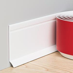Duzzy Flexible Baseboard Trim, 6 Inch(H) x 60 Feet(L) Peel and Stick Vinyl Baseboard Molding Trim, Self-Adhesive Wall Base Cove Base